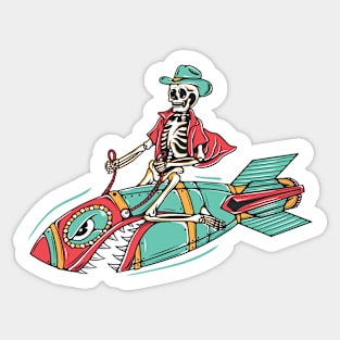 Funny Cowboy Skeleton Riding a Bomb Missile Sticker